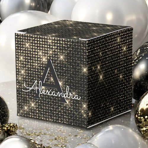 Black and Gold Shimmer Monogram _ Add Your Name Favor Boxes