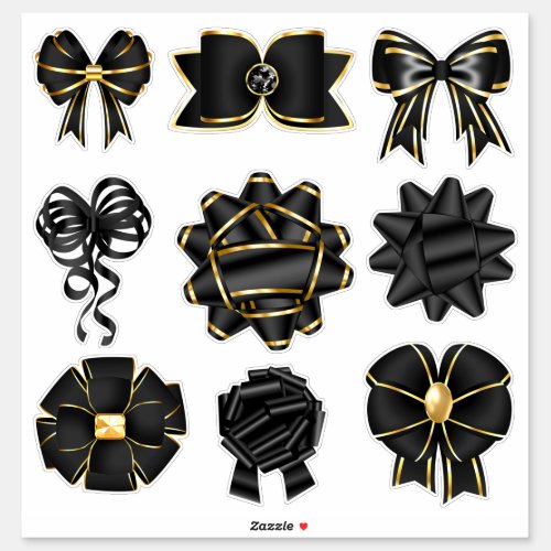 Black and Gold Shimmery Ribbon Bow Set Sticker