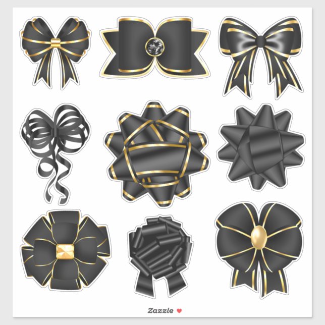 Black and Gold Shimmery Ribbon Bow Set Sticker (Sheet)