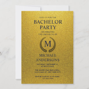 Black and Gold Shining Glitter Bachelor Party Invitation