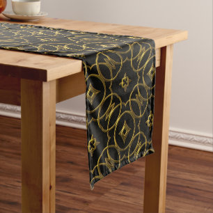 Black and Gold Shiny Geometric Pattern Elegant Long Table Runner