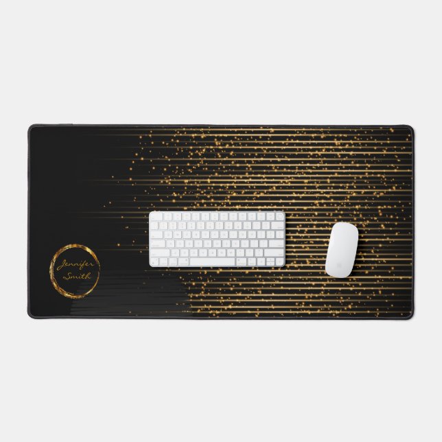Black and Gold Shooting Stars Desk Mat (Keyboard & Mouse)