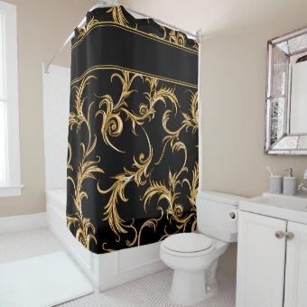 Black and Gold Shower Curtain | Zazzle