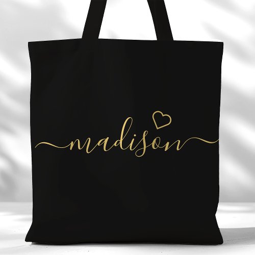 Black And Gold Signature Script Bridesmaid Gift Tote Bag