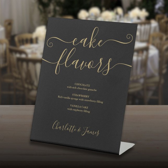 Black And Gold Signature Script Cake Flavors Pedestal Sign (Black And Gold Signature Script Cake Flavors Pedestal Sign)