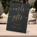 Black And Gold Signature Script Cards And Gifts Pedestal Sign<br><div class="desc">This elegant black and gold script minimalist cards and gifts sign is perfect for all celebrations. Designed by Thisisnotme©</div>