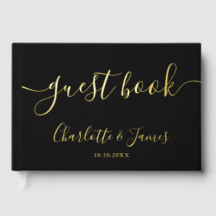 Black And Gold Signature Script Photo Wedding Foil Guest Book