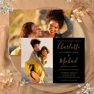 Black And Gold Signature Script Photos Wedding Invitation