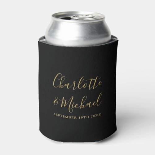 Black And Gold Signature Script Wedding Can Cooler