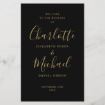 Black And Gold Signature Script Wedding Program<br><div class="desc">Black and gold signature script wedding program featuring chic modern typography,  this stylish wedding program can be personalized with your special wedding day information. Designed by Thisisnotme©</div>