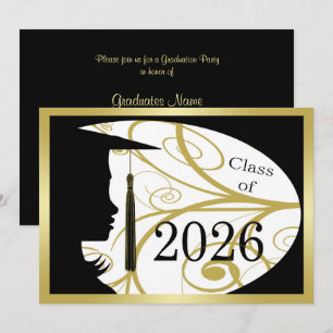 Black and Gold Silhouette 2026 Graduation Party Invitation