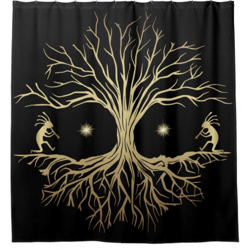 Black and Gold Silhouette Kokopelli Shower Curtain