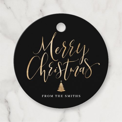 Black and Gold Simple Calligraphy Merry Christmas Favor Tags
