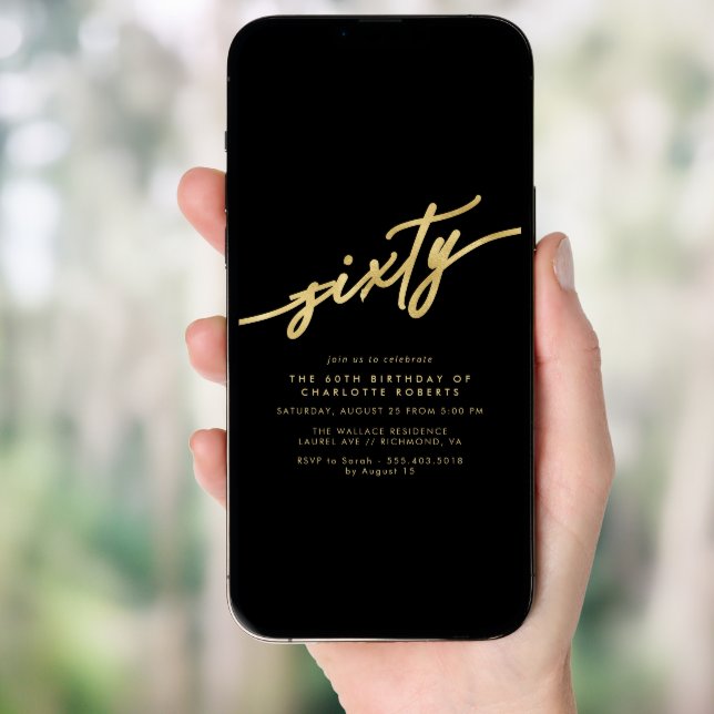 Black and Gold | Simple Glam Luxe 60th Birthday Invitation (Front Digital)