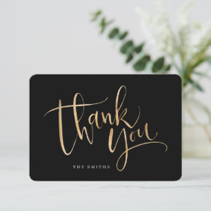 Black and gold simple modern Calligraphy Thank You Card