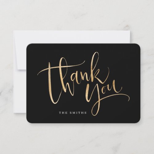 Black and gold simple modern Calligraphy Thank You Card