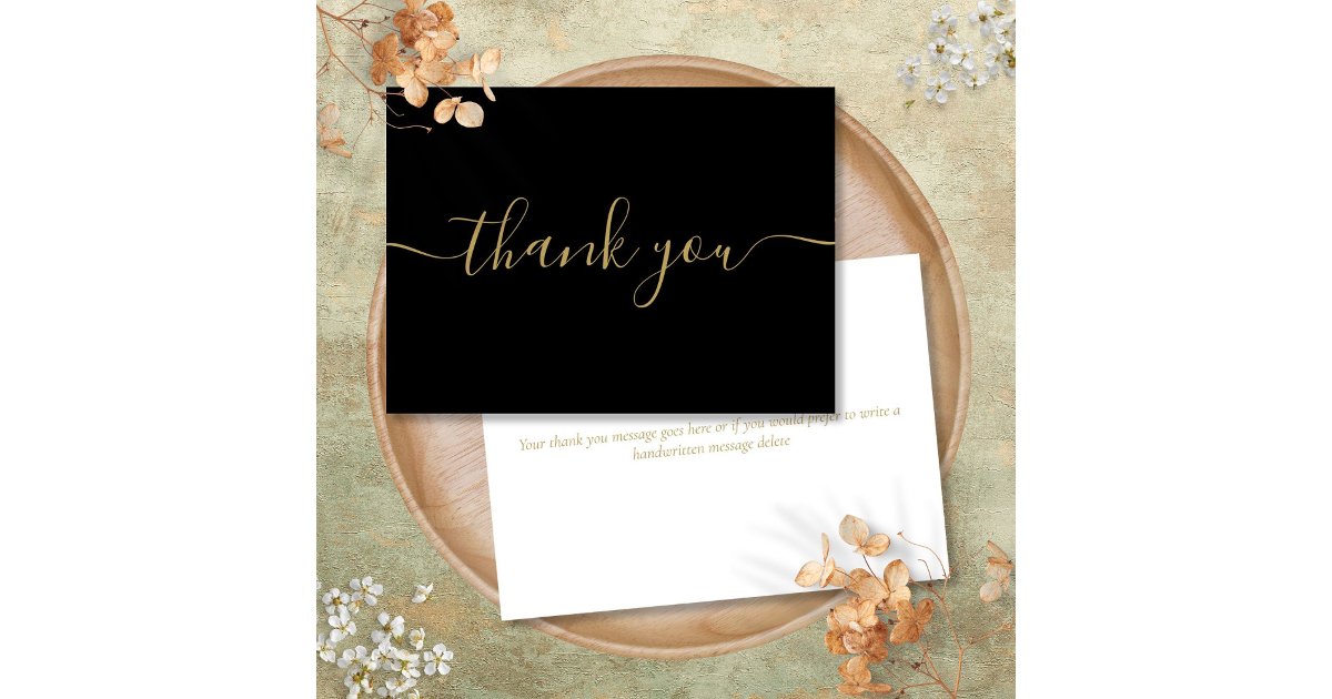 Black And Gold Simple Modern Elegant Script Thank You Card | Zazzle