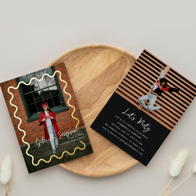 Black and Gold Simple Photo Graduation Announcemen Foil Invitation (Creator Uploaded)
