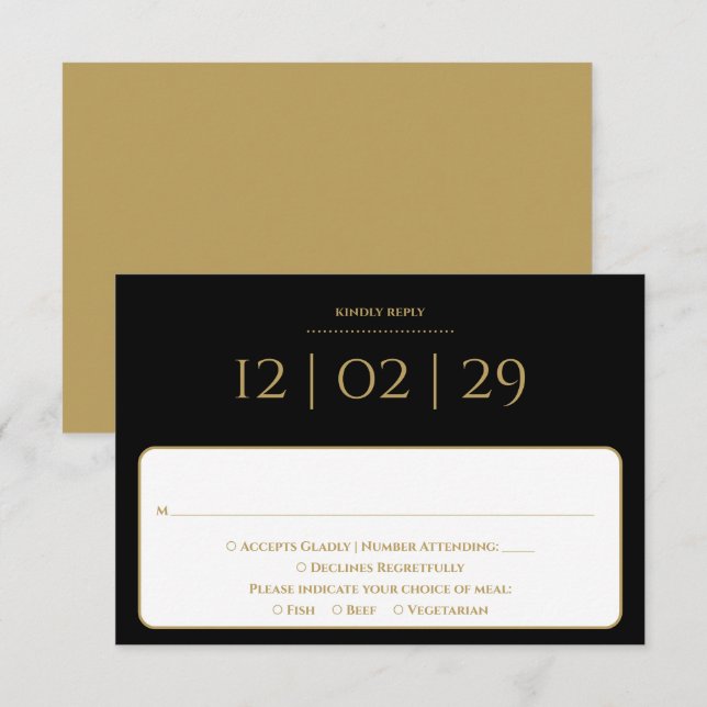 Black And Gold Simple Special Date Wedding RSVP Card (Front/Back)
