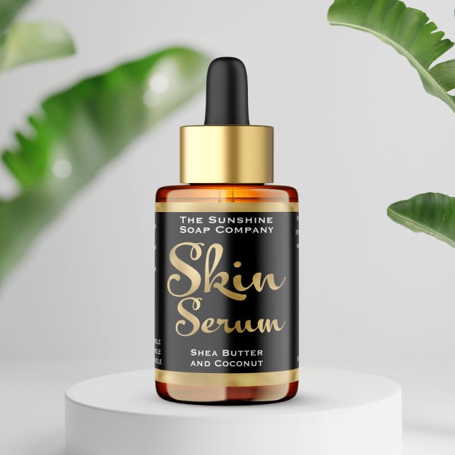 Black and Gold Skin Serum Bottle Label (Creator Uploaded)