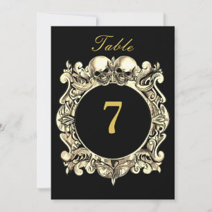 Black And Gold Skulls Gothic Wedding Table Number