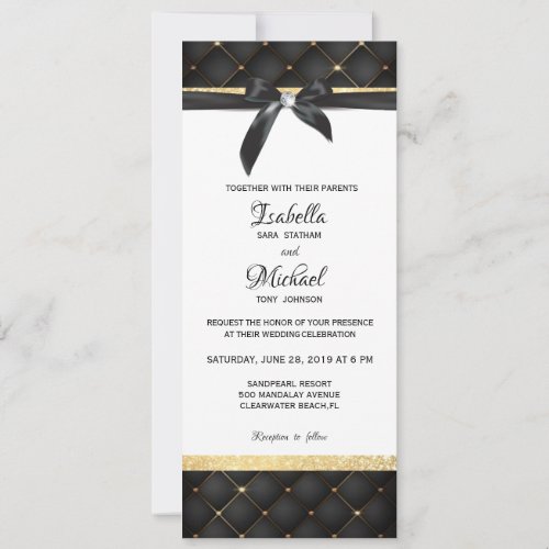 Black and Gold small diamond bow invitation