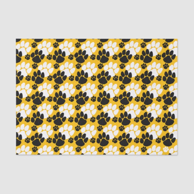 Black and Gold Small Pawprints Tissue Paper (Front)