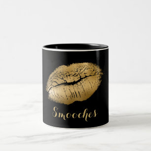 Black and Gold Smooches Lips Two-Tone Coffee Mug