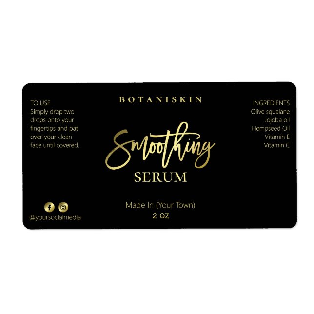 Black And Gold Smoothing Face Serum Labels (Front)