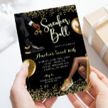 Black and Gold Sneaker Ball Sweet 16 Birthday Invitation<br><div class="desc">Black and Gold Sneaker Ball Sweet 16 Birthday Invitation</div>