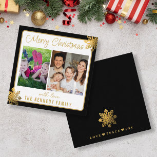 Black And Gold Snowflake 2 Photo Mini Christmas Note Card