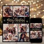 Black and Gold Snowflake 5 Photo Collage Christmas Holiday Card<br><div class="desc">Modern Elegant Script Black and Gold Snowflake 5 Photo Collage Merry Christmas Script Holiday Card. This festive, minimalist, whimsical five (5) photo holiday greeting card template features a pretty grid photo collage, some snowflake and says „Merry Christmas”! The „Merry Christmas” greeting text is written in a beautiful hand lettered Calligraphy...</div>