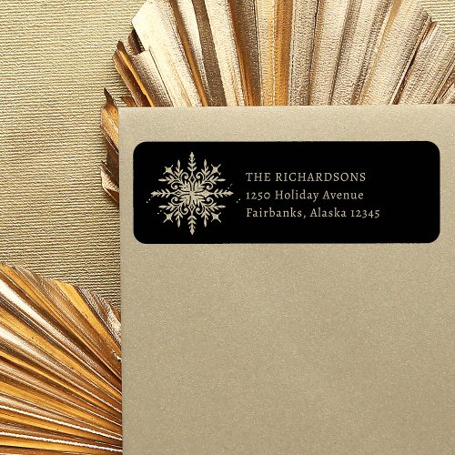 Black and Gold Snowflake Christmas Return Address Label