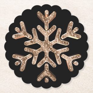 Black and Gold Snowflake Festive Faux Glitter Paper Coaster
