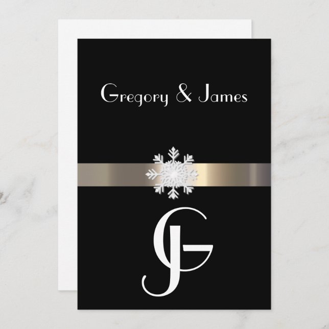 Black and Gold Snowflake Wedding Invitation (Front/Back)