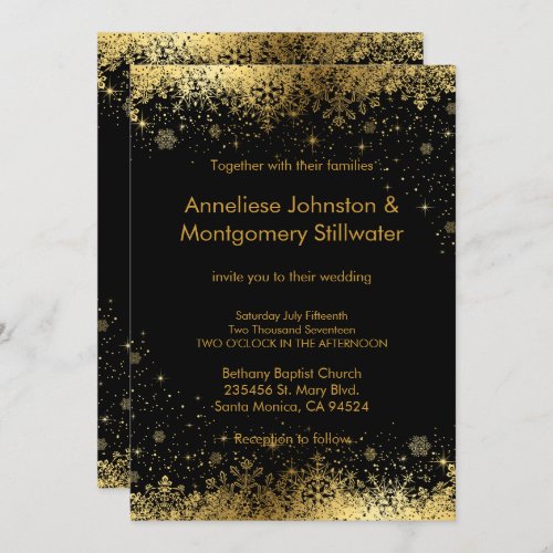 Black and Gold Snowflakes Wedding Invitation