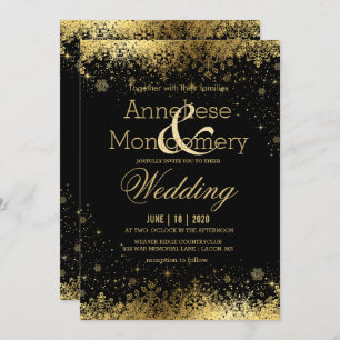 Black and Gold Snowflakes Wedding Invitation