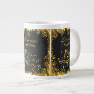 Black And Gold Snowman Illustration-Let It Snow Giant Coffee Mug
