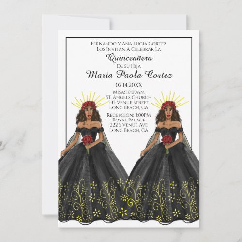 Black and Gold Spanish Quinceanera Invitation