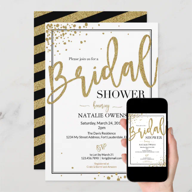 Black and Gold Sparkle Bridal Shower Invitation | Zazzle