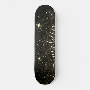 Black and Gold Sparkle Glitter Personalized Skateboard