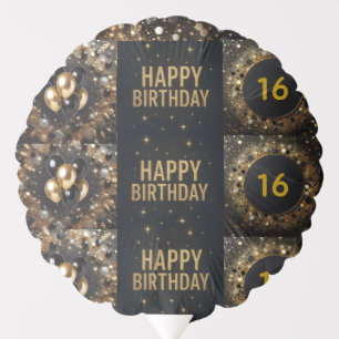 Black and Gold Sparkle Happy Birthday Balloon