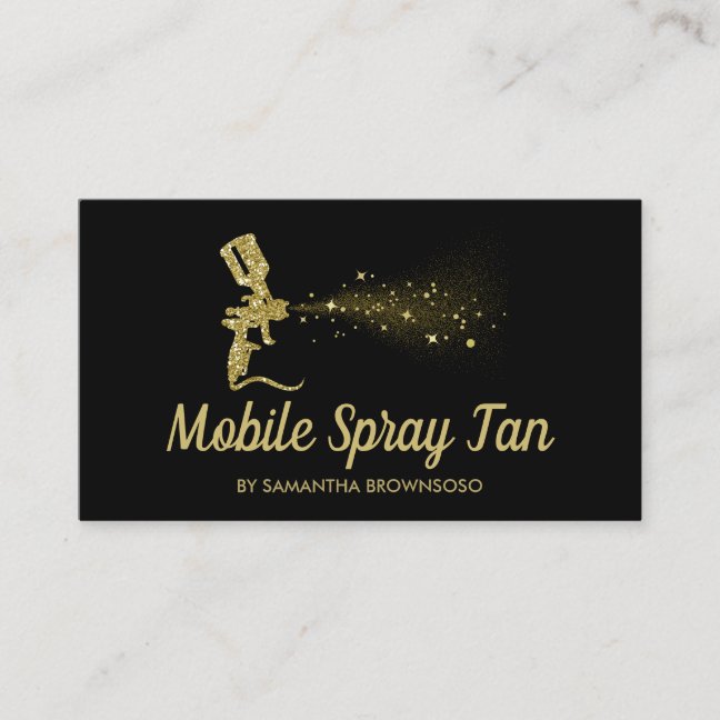 Black and Gold Sparkle Mobile Tanning Spray Business Card