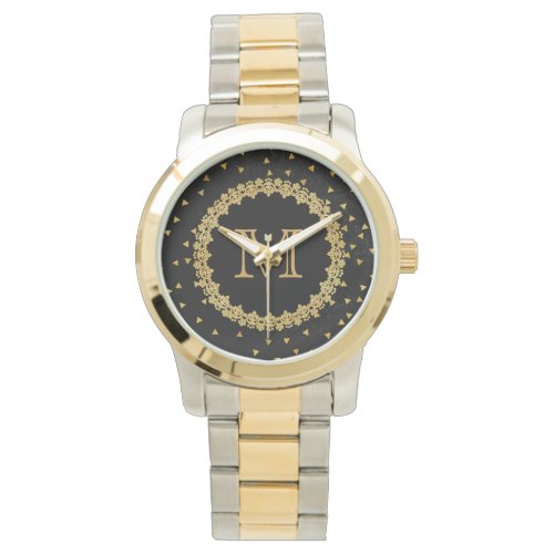 Black and Gold Sparkle Monogram Watch