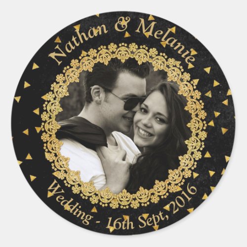 Black and Gold Sparkles Classic Round Sticker