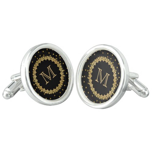 Black and Gold Sparkles Elegant Monogram Cufflinks