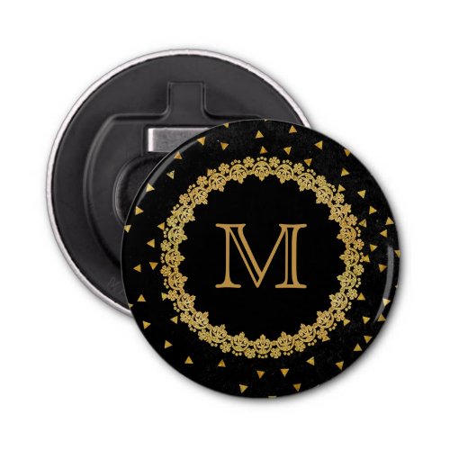 Black and Gold Sparkles Monogram Bottle Opener