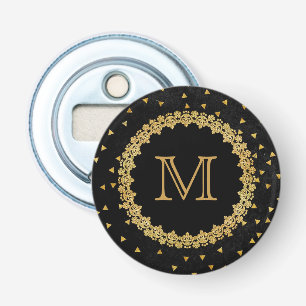 Black and Gold Sparkles Monogram Bottle Opener