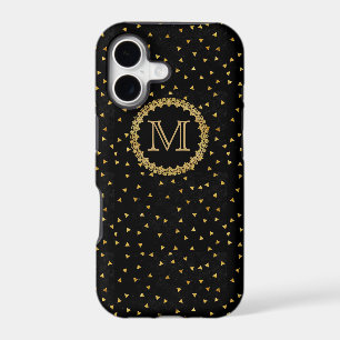 Black and Gold Sparkles Monogram iPhone 17 Case