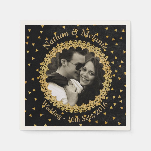 Black and Gold Sparkles Paper Napkins (Front)